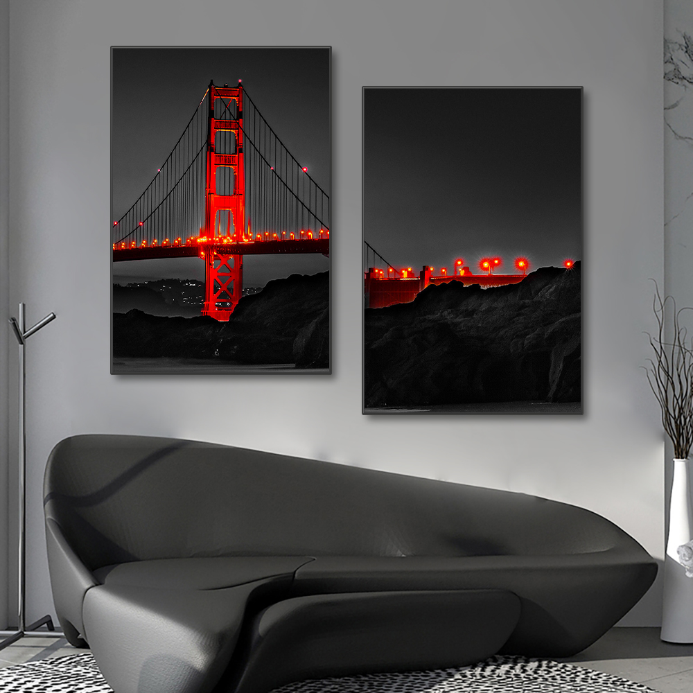 3PCS 프레임리스 포스터 골든 게이트 브리지 야경 캔 - Photography Angle 리뷰 및 가격